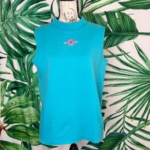 Vintage Nuovo Southwestern Large Turquoise Casual Aztec Embroidered Tank Top